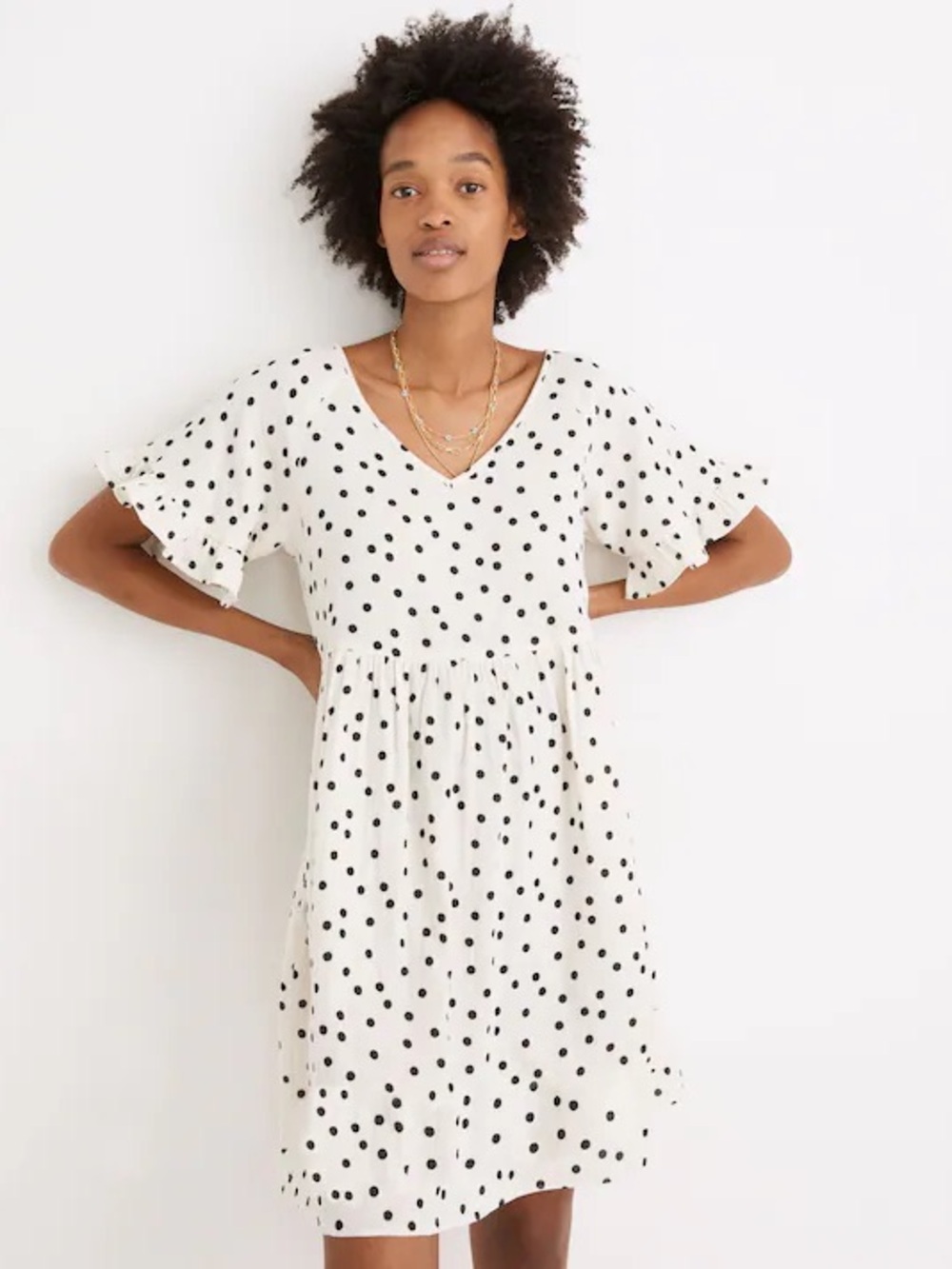 Madewell Lightspun Polka Dot Babydoll Dress Ivory Black Size L